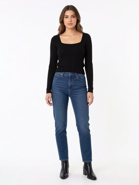 Banana Republic rayon blend square neckline ribbed,l knit black pullover sweater